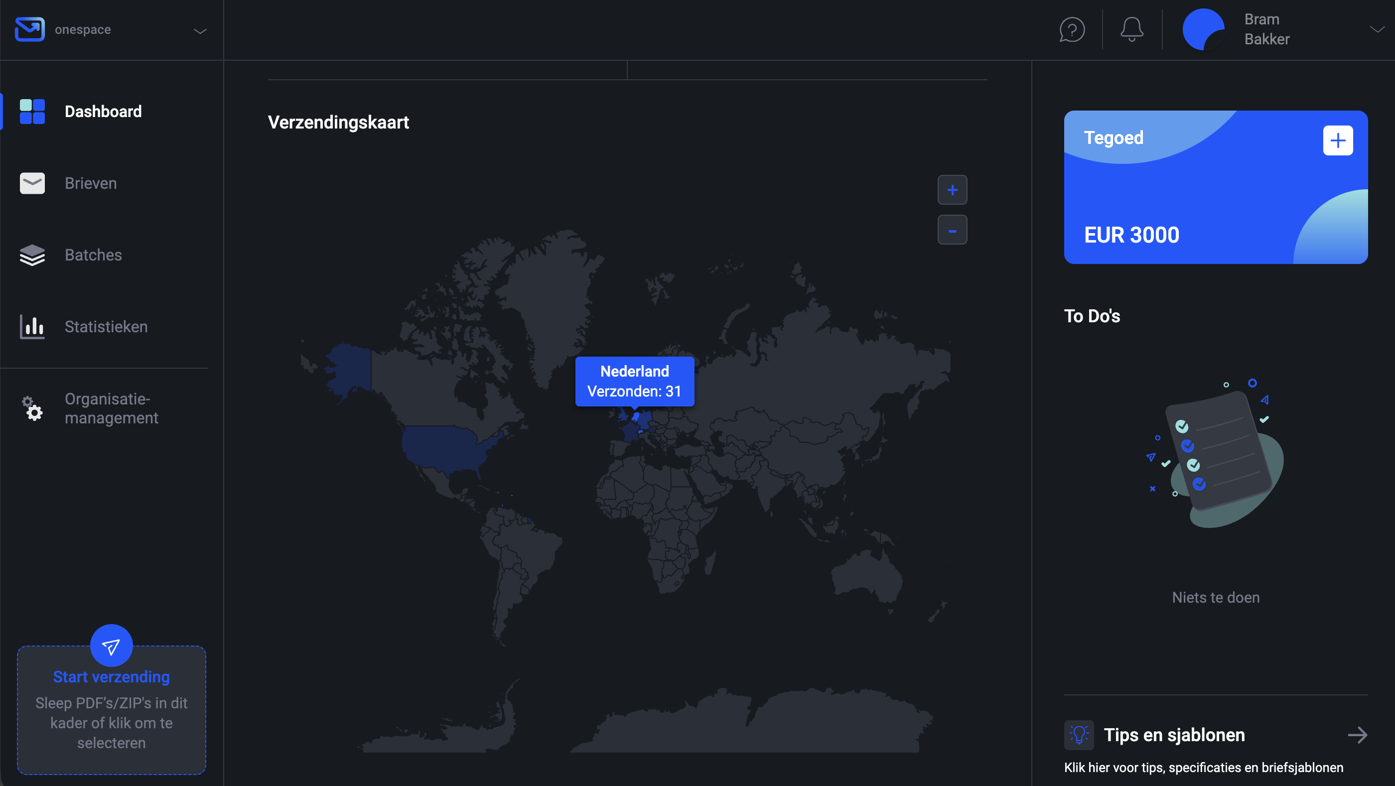 Pingen dashboard wereldwijde bezorging
