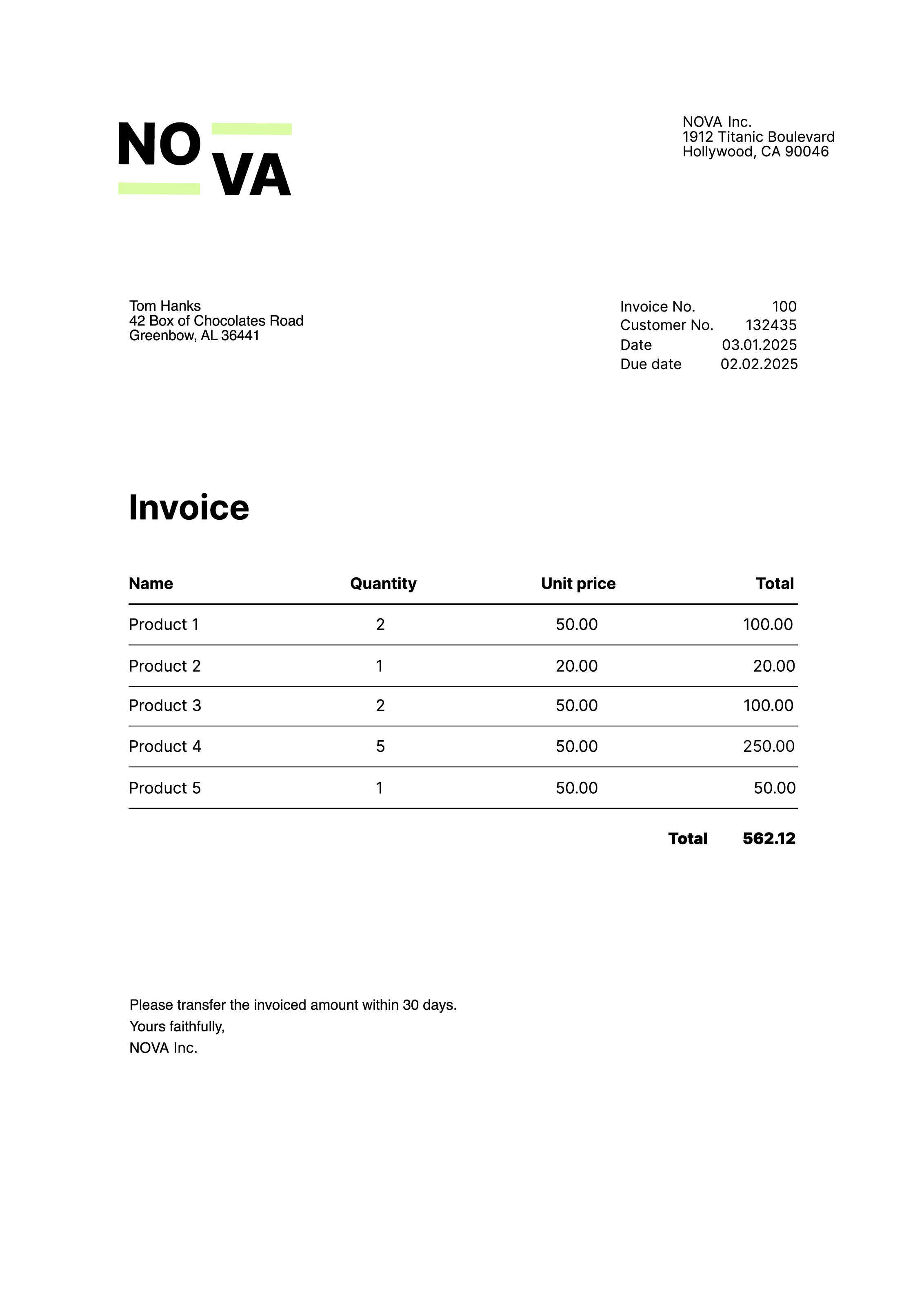 Invoice example