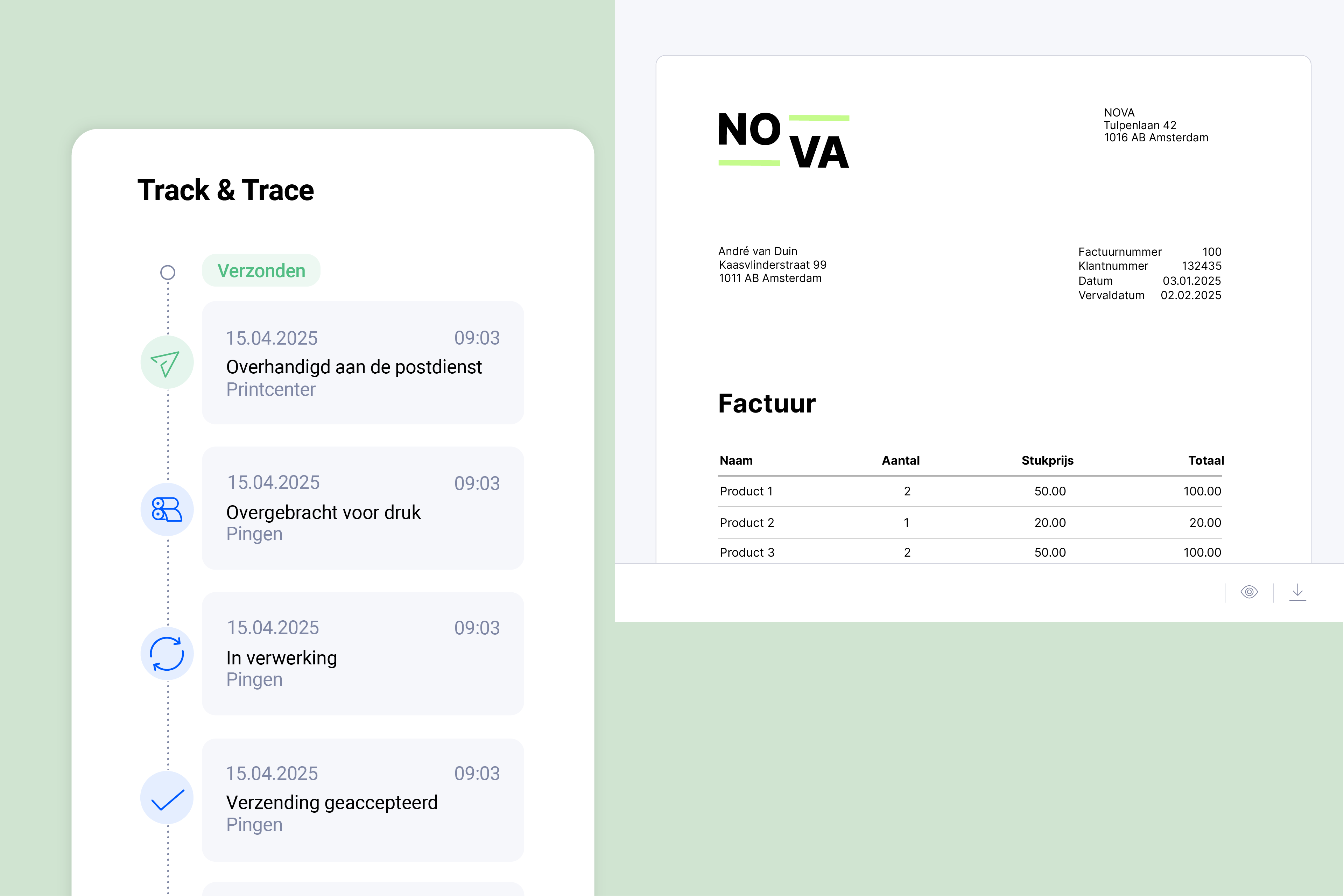 Pingen WebApp toont realtime trackingstatus