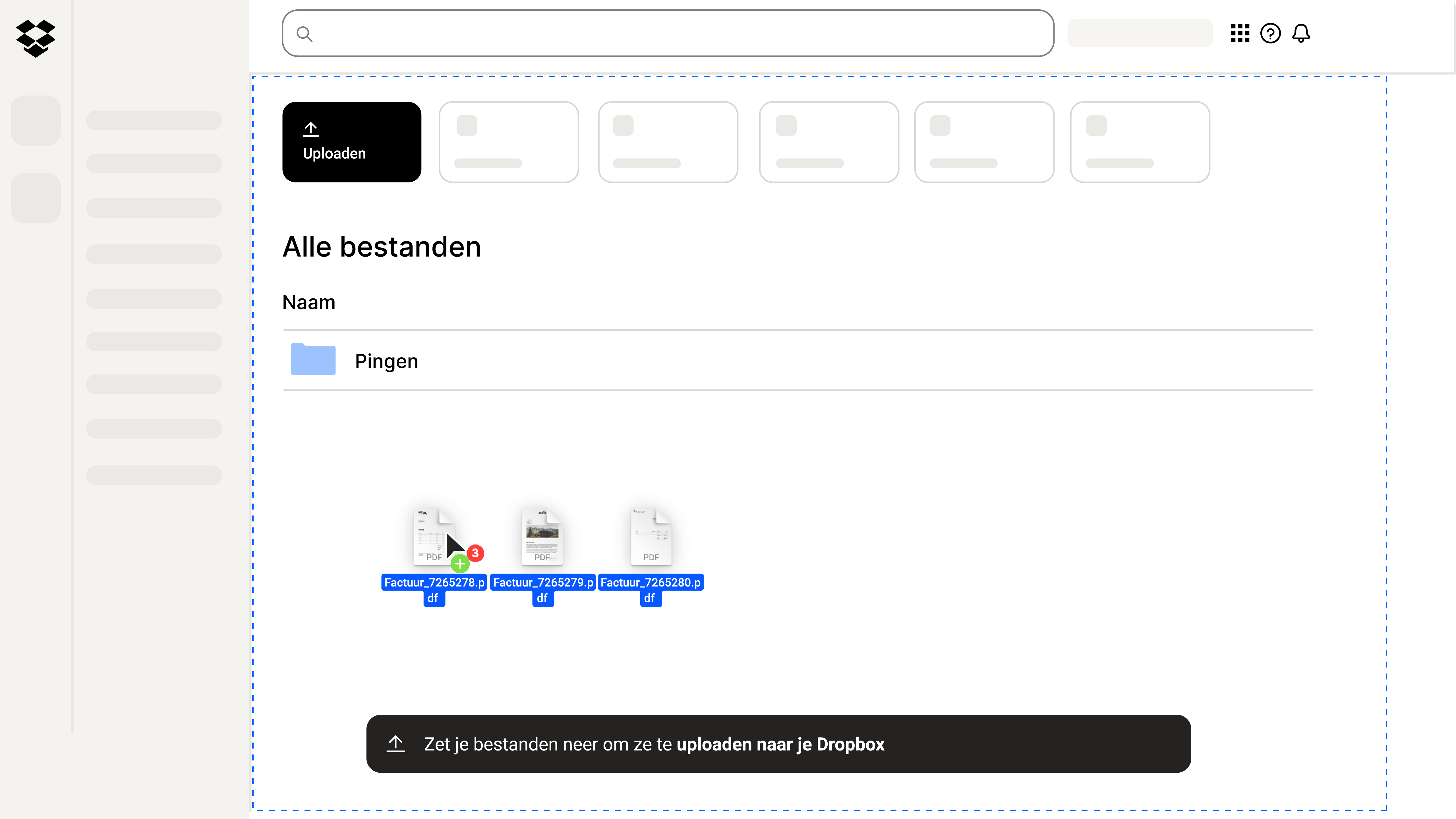Pingen-map in het Dropbox-appoverzicht – bestanden slepen en neerzetten