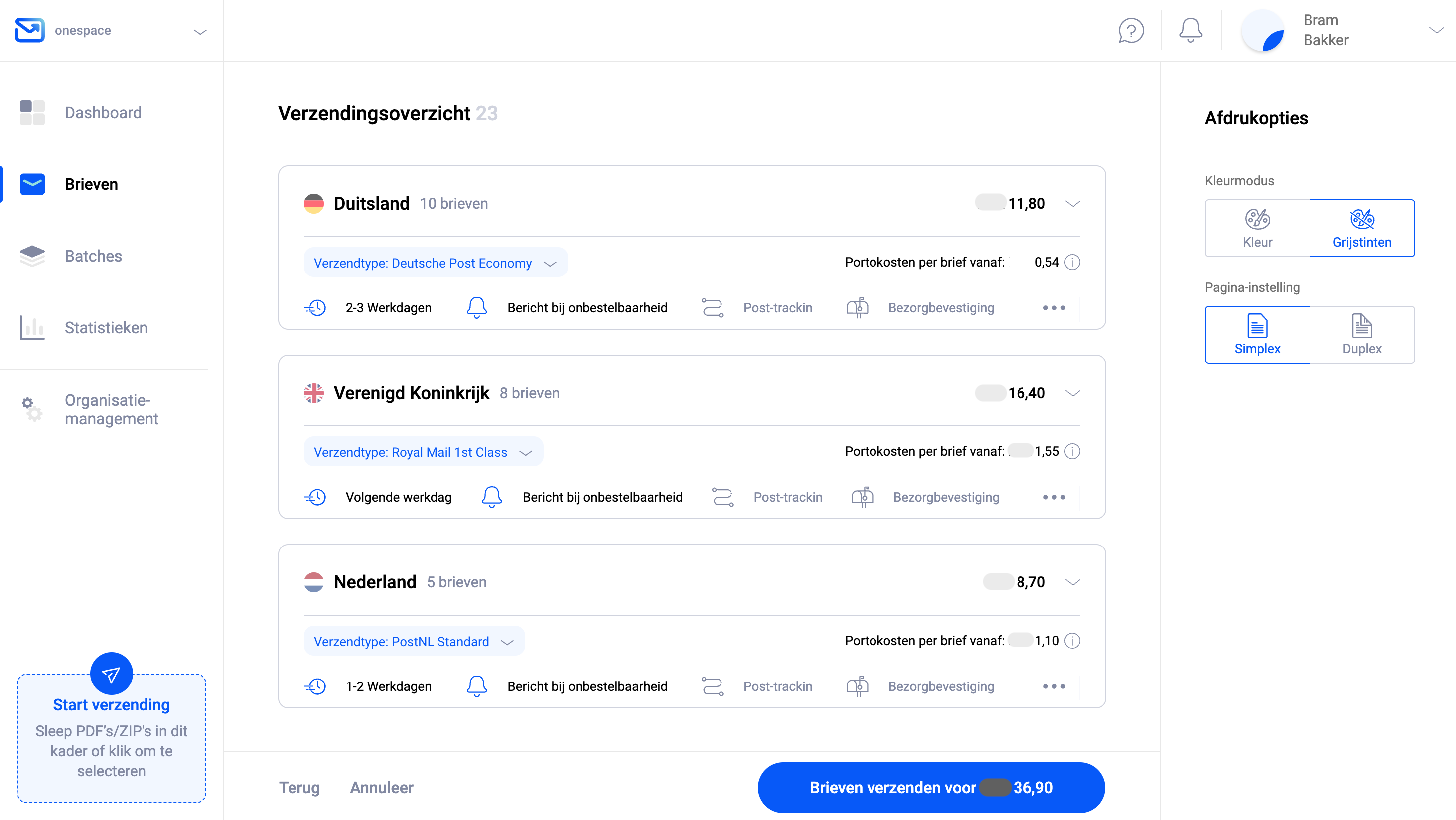 Verzendoverzicht Pingen webapp