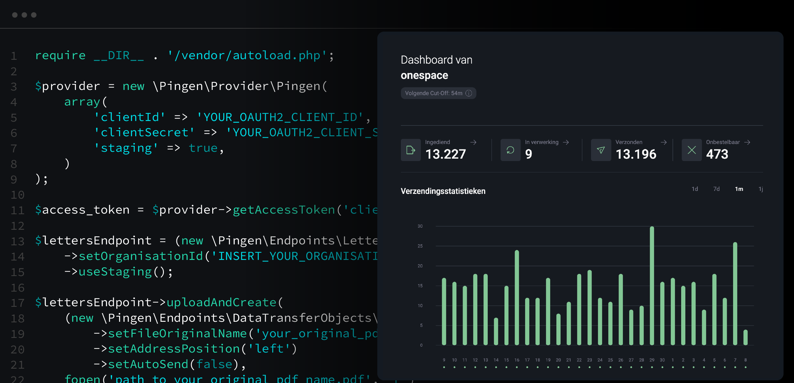 Pingen Letter API met PHP-codevoorbeeld en dashboardweergave
